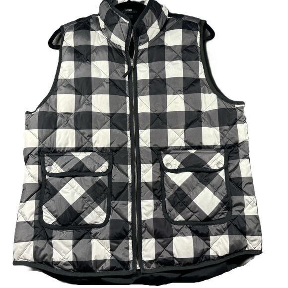 Woolrich Women Vest Black White Duck Down Buffalo Plaid Check Puffer Full Zip XL - Picture 1 of 7